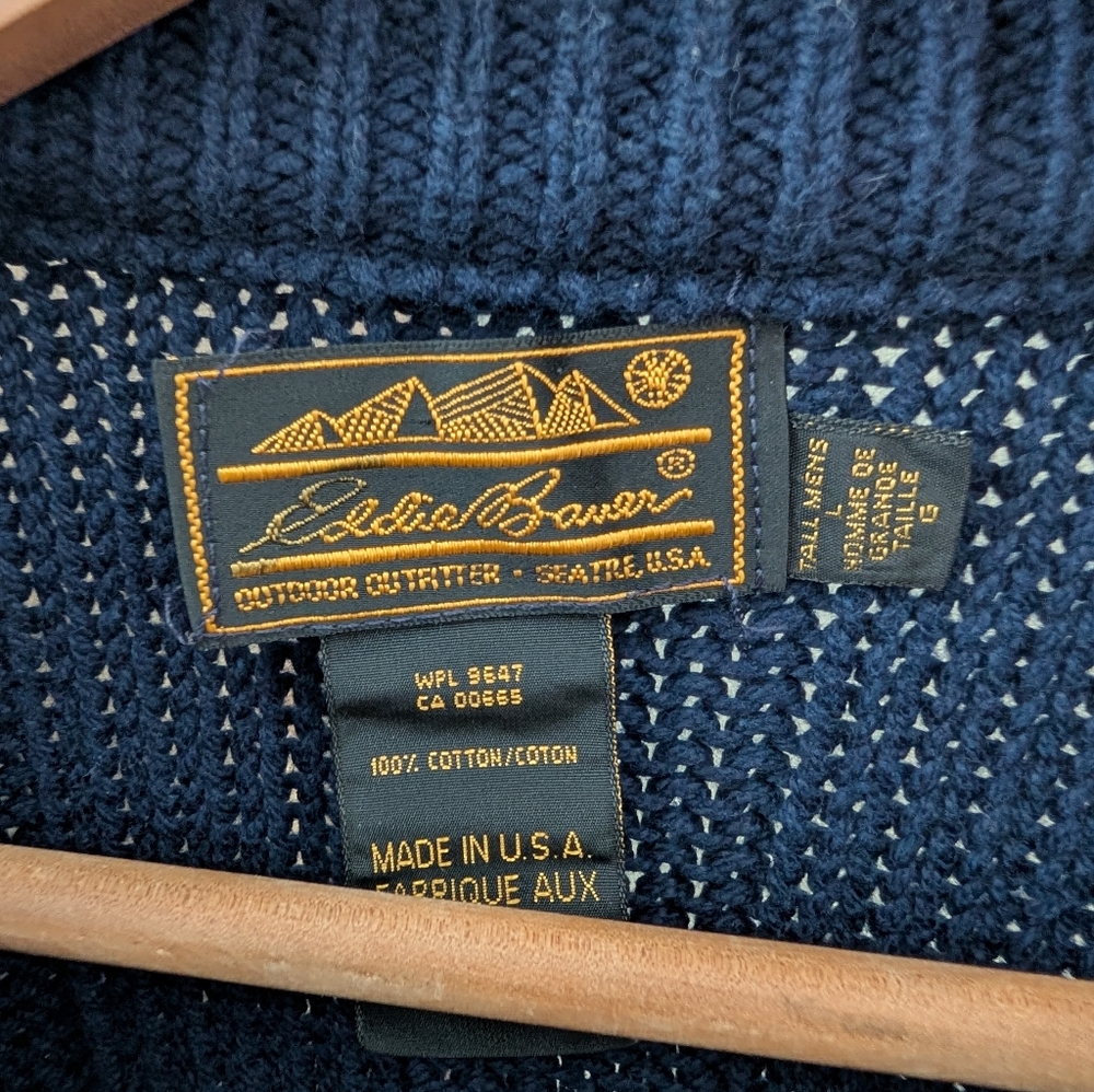 Vintage Eddie Bauer Chunky Colorblock Cable Knit Crewneck Sweater In Navy Blue - Picture 9 of 9